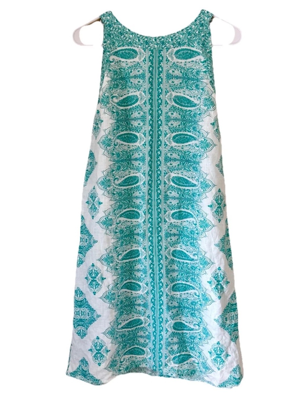J Jill 100% Love Linen Sleeveless Midi Dress with Teal Paisley Print Size M